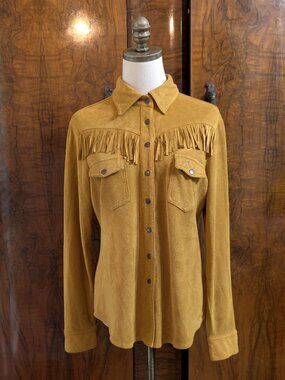 Shyanne Mustard Faux Suede Fringe Snap Button Western Shirt Size M Cowgirl